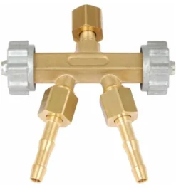 ELMAG Doppelabzweigventil Mit Tüllen Und Muttern, IG 1/4' Für Sauerstoff/Argon/CO2/Mischgas